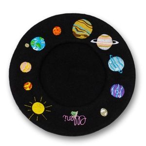 Planet Solar System Embroidered Space Beret - 100% Wool, New with tag